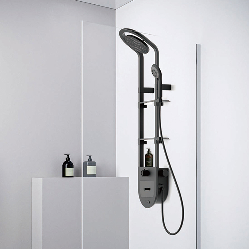 HL-2491 HUALE New Design Modern Shower Panel with 2 Trays for storage and Hydro-Powered Temperature Display  for bathroom Featured Image